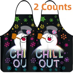 Snowman Christmas Pattern Polyester Apron, 2 Counts Unisex Cooking Apron,Chill Out, Christmas Gift, Winter Apron for Women,Nails Design Tool, Nail Tech,Thanksgiving Gift
