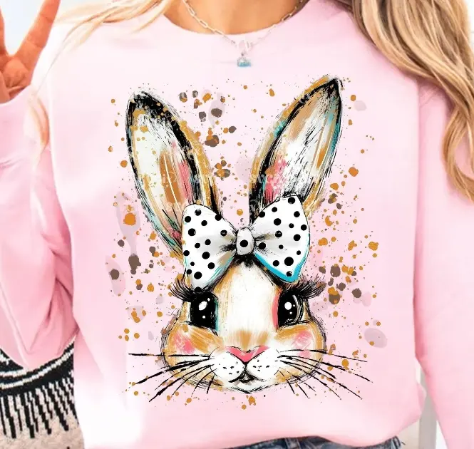 Easter Airbrush Bunny DTF Transfers - 310F, Heavy Pressure, Hot Peel Specialty DIY Supplies, Not a Shirt