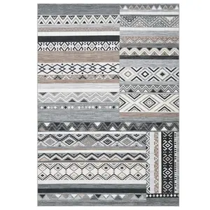 6 x 9 ft Polyester Grey Rectangular Bedroom Dining Room Living Room Geometric Modern Farmhouse Area Rug-A
