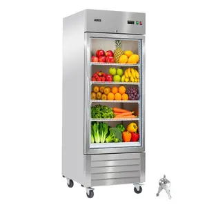 VEVOR Commercial Refrigerator, 29.02 in Width Reach In Upright Refrigeration Single Glass Door, 21.5 Cu. ft Auto-Defrost Stainless Steel Refrigerator with 4 Adjustable Shelves, 32 to 50 Temp Range