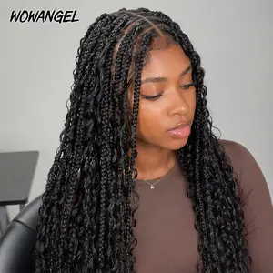 Wowangel Braiding Human Hair for Boho Braids Bulk Hair Deep Wave 100g 2 Bundles for Boho Knotless Real Human Hair Boho Human Braiding Hair Extensions Black Color For Women