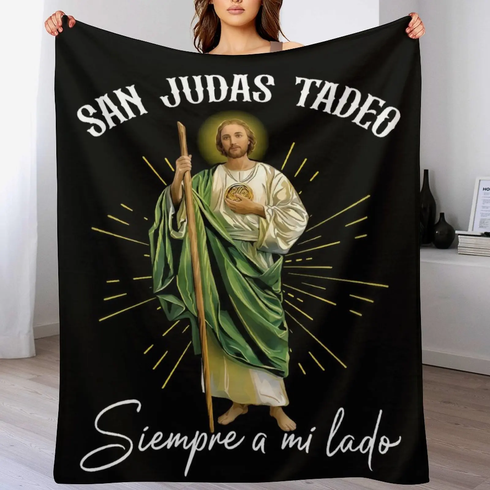 Blessed San Judas Tadeo Blanket ，Soft Warm Cozy JESUS Flannel Throw Blanket ,Inspirational Religious Gifts for Women Men Christian Catholic Faith Prayer Soft Cozy Flannel Throw Blankets for Bed Couch