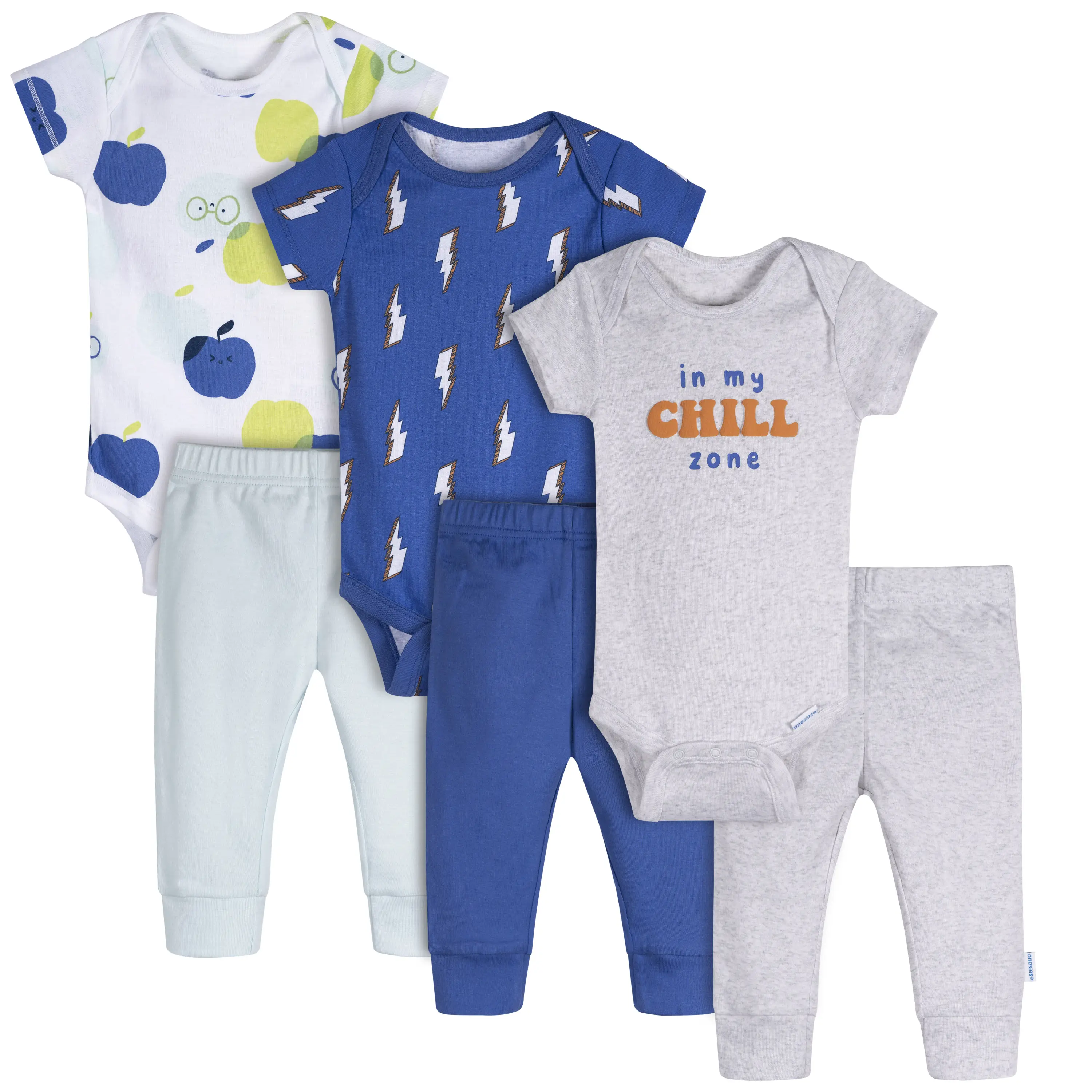 Gerber Onesies Baby Boys' Bodysuits and Active Pants Set 6-Pack - 3 Bodysuits & 3 Pants, 100% Cotton, Comfortable for 0-3 Months to 12 Months