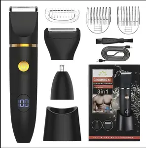 Electric  Hair Trimmer for Men- Manscape 3 in 1 Pubic Hair Groomer Trimmer,  Wet/Dry Replaceable Ceramic ,Type-C Rechargeable Dock & Nose/Ear