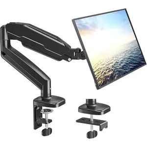 Single Monitor Desk Mount - Articulating Gas Spring Arm, Removable VESA Stand with Clamp and Grommet Base Fits 13 to 32 Inch LCD Computer Monitors, 75x75, 100x100