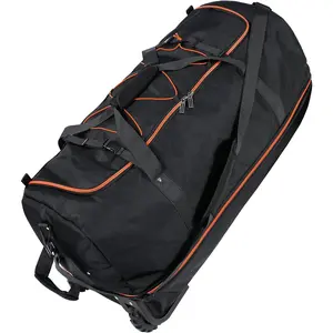 110L Expandable to 140L 32" Foldable Oxford Soft-Sided Rolling Duffle Bag with 2 Heavy-Duty Wheels,3 Large Compartments,Adjustable  Strap and Attached Organizer Pouch,Black Orange