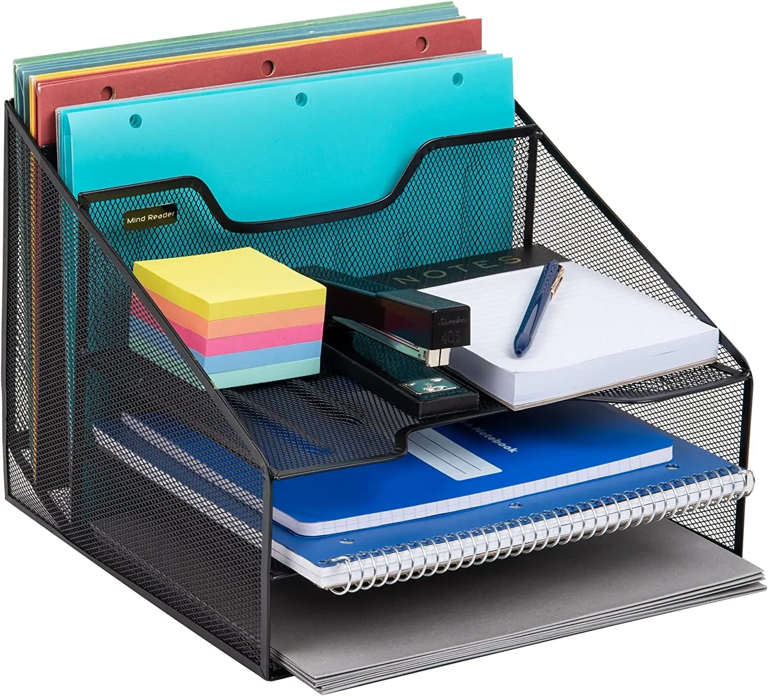 Desktop Organizer, Vertical File Holder, Paper Trays, Office, Metal Mesh, 12.5"L X 11.5"W X 9.5"H, Black