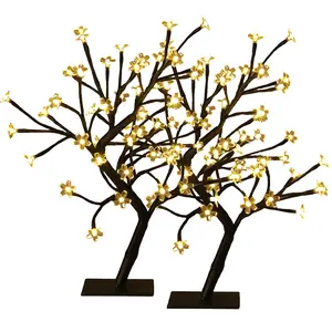 2 Pack Lighted Cherry Blossom Tree, Lighted Artificial Bonsai Tree Lamp with Warm White LEDs and Bendable Branches Timer Lamp for Indoor Home Decor