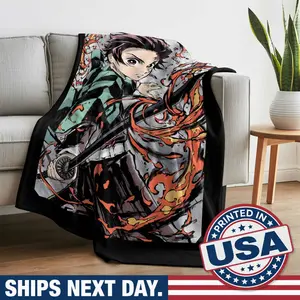 Tanjiro Kamado Demon Slayer Kimetsu No Yaiba Luxurious Fluffy Throw Blanket for Couch Super Soft Cozy Flannel Fleece Decorative Portable Cute Blanket for Sofa, Bed, Home Office Gift For Fan Manga Anime Lover HTK00034
