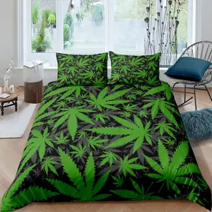 Feelyou Full Size Microfibre Duvet Cover Set - Super Soft Breathable Decorative Bedding Set with Green Gray Botanical Branches Queen Shams, Machine Washable Easy Care Weed Leaf Bedspread Cover (No Comforter)