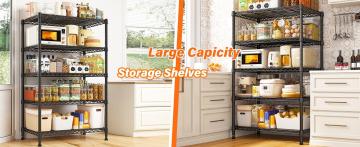 Raybee Furniture 5-Shelf Wire Shelving, 71’’H Adjustable Metal Garage Shelving Heavy Duty Storage Rack Pantry Shelf Kitchen Shelving Organiser