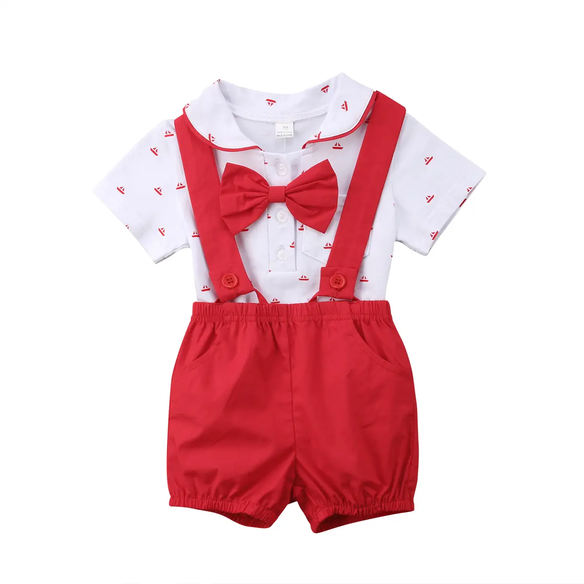 Baby Boy Clothes Gentleman Outfits Infant Baby Bodysuit Shirt with Bowtie Suspender Shorts Newborn Suit Set 0-24M