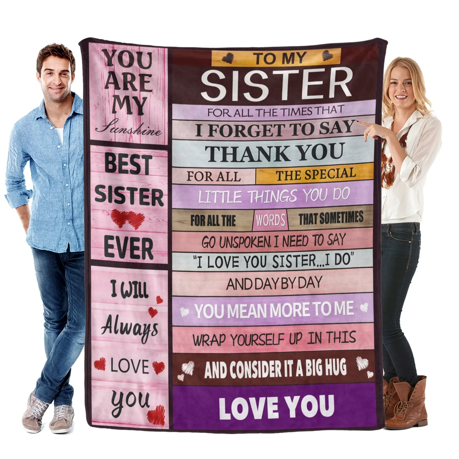 100% Polyester Super Soft Flannel Blanket - Sentimental Best Sister Ever Quote, Snuggle-Worthy Cozy Throw, Customized Warm Design, Living Room/Indoor Use, Perfect Gratitude & Affection Gift for Sister