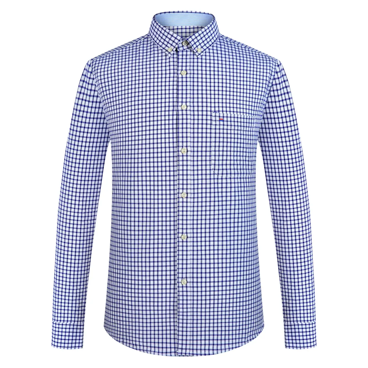 Men's Checkered Striped Oxford Longsleeve Button-Down Shirt with Pocket - 60% Cotton, Versatile Casual Menswear for Spring & Fall, Longsleeves