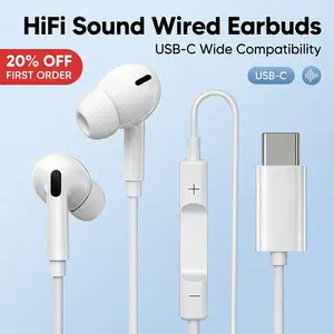 Type-C In-Ear Headphones with Volume Control, Compatible with iOS 15/16 Plus/pro Max, Samsung S24/s25, USB-C Devices, Wired Gaming Earbuds