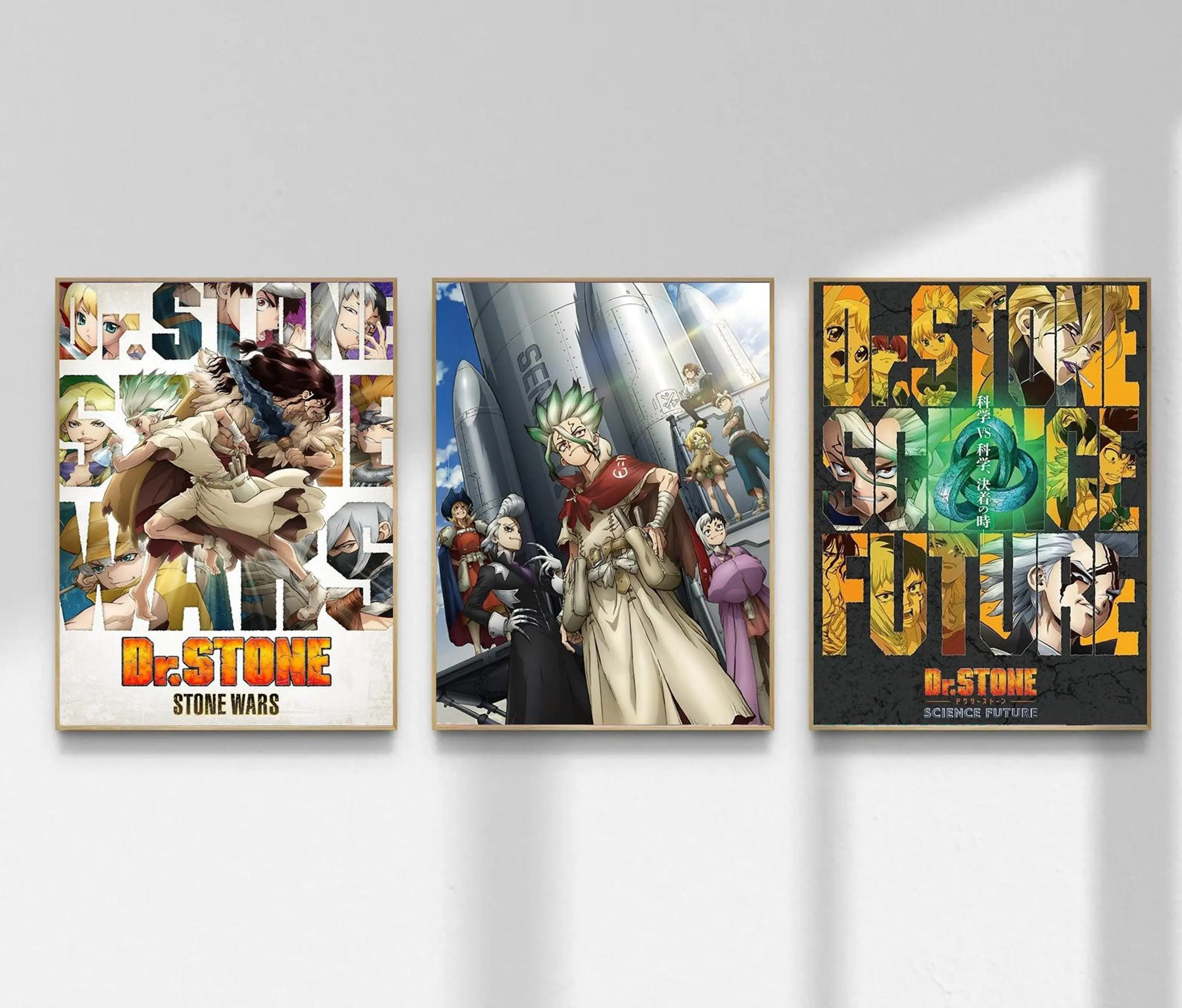 Dr Stone Poster Anime Wall Art Set of 3, Senku Ishigami Poster, Dr Stone Science Future Stone Wars Print, Anime Manga Room Decor Gift