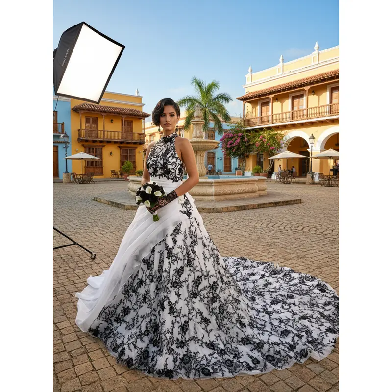black and white bridal gown