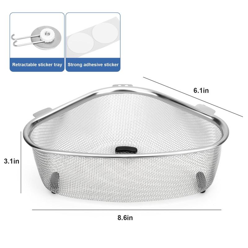 Over the Sink Strainer Drain Basket-Stainless Steel Drain Basket with Stand Hang Use,Hanging Mesh Filter,Food Residue Separator,Kitchen Accessories