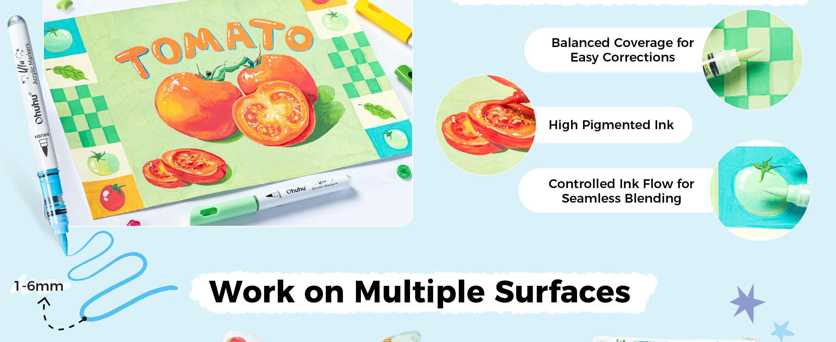 【Back to school shopping】Ohuhu Ulu Acrylic Paint Markers: Brush Tip -  48 Colors - Waterproof Flexible Tip Acrylic Markers, Premium Paint Pens for Various Surfaces, Acrylic Paint Markers, Markers for Coloring, Art Supplies, Acrylic Marker, Summersale
