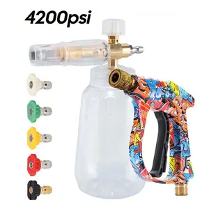 High-Pressure Car Cleaning Water Gun, High-Pressure Car Wash Sprayer with Foam Bottle, Car Wash Equipment, with 1/4" Quick Connector Snow Foam Lance & 5 Spray Tips & Clip Nozzle Holder, Compatible for Car, Garden Cleaning, Car Accessories