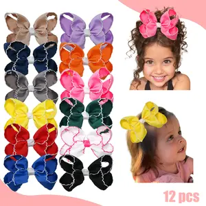 JoyBowie 12Pcs High Quality 4.5 Inch Lace Bow Hairpins, Hot-Style Bow Hairpins,Girls Hair Accessories, Cute Girls' Hairpins,  Baby Girl Hair Bows, Girl Gifts,New Year's hair clips