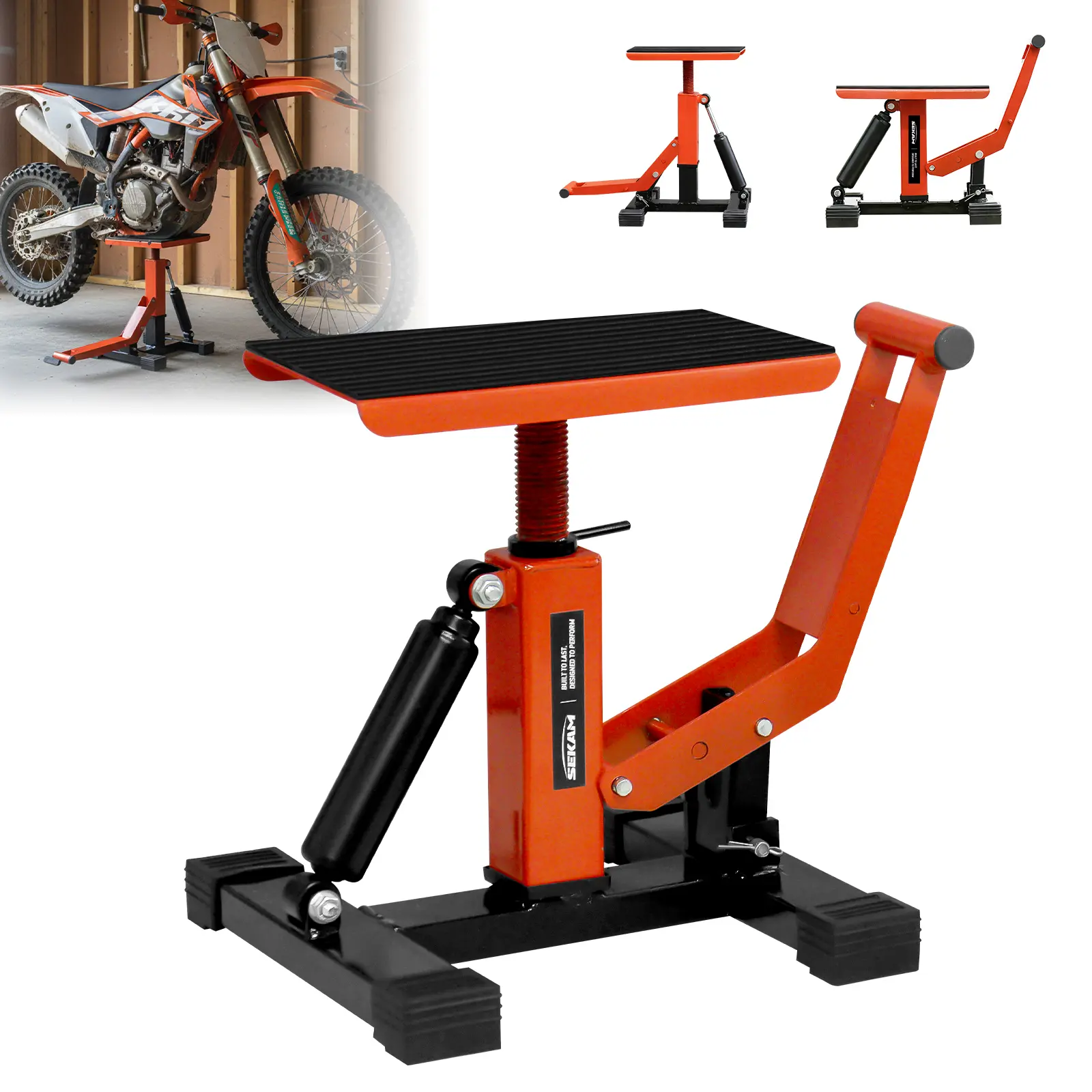 Sekam Hydraulic Lift Dirt Bike Stand, 1200 lbs Capacity Adjustable Height Hoist Table, Efficient Automotive Disassembly Tool for Dirt Bikes & Motorcycle Maintenance