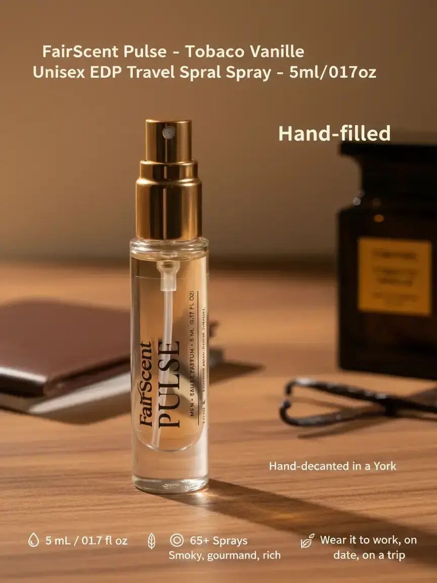 Travel Decant Atomizer of Tobacco Vanille Scent, 5ml Eau de Parfum, Smoky Gourmand Unisex Fragrance for Work, a Date, or Trip, Smelling Good, Adults, Vanilla Blend