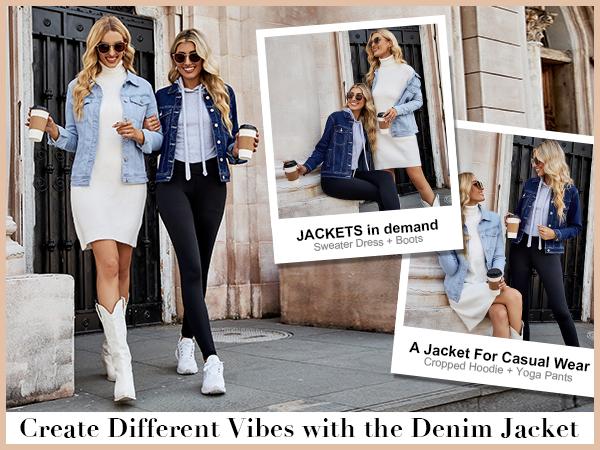 【Blue Waters’ Viral Picks】GRAPENT Women's Basic Button Down Long Sleeve Stretchy Jean Trucker Denim Jacket with Vintage Style for Casual Wear Collared Coats Coats