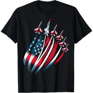 100% Cotton Summer T Shirts Patriotic USA Flag Fighter Jets Boys 4Th Of July T-Shirt T-Shirt For Men and Women
