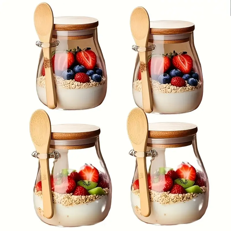 3pcs - Glass Container Pack (1 jar+1 lid+1 spoon) 500 ml/16.91 oz Perfect for storing coffee, sugar, tea, salt, candy, and spices - Sealed Airtight Glass Jars with spoon, perfect for kitchen storage boxes in homes and restaurants