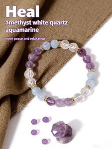 Natural Amethyst Blue Topaz Bracelet, Metal Spacer Luxurious Design, All Season Boho Style, Perfect Gift, Versatile Jewelry