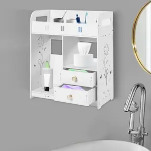 Bathroom Shelf Wall Cabinet 2 Drawers Wall Mounted Organizer (White)