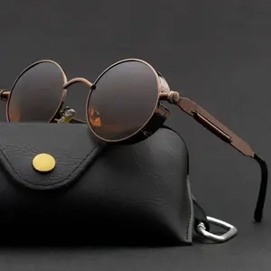 Steampunk Round UV400 Anti-Ultraviolet Sunglasses - Vintage Metal Frame Flexible Men's & Women's High-Quality Fashion Eyewear, Anti-Ultraviolet Men's Sunglasses, Flexible Men's Sunglasses