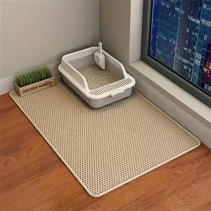 Double-Layer Honeycomb Cat Litter Mat, 1 Count Durable & Washable Non-Slip Mat for Pet Toilet, Litter Box & Kennel, Pet Supplies
