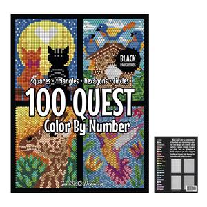 100 questt color by number book, 1 count large print color by number coloring book, men gifts, party gift for adults, gift ideas for boys & girls, art supplies