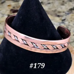 #179 Pure Copper SS 5 3/4" x 1/2" Cuff Bracelet Handmade Artisan Jewelry Unisex Gift Ready Hand Woven Open Cuff Design Comfortable Daily Wear
