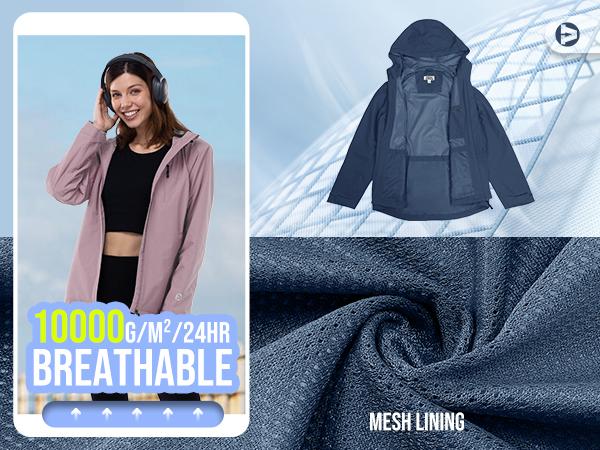 Outdoor Ventures Women's Packable Casual Polyester Long Sleeve Sporty Chic Waterproof Hooded Rain Jacket for Female Cycling Outdoor Ventures Women's Packable Casual Polyester Long Sleeve Sporty Chic Waterproof Hooded Rain Jacket for Female Cycling