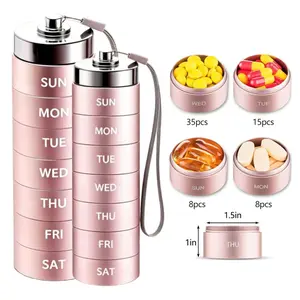 Metal Travel Pill Organizer, Portable 7-Day/4-Times Vitamin Organizer Waterproof Stackable, Enhanced Anti-Tipping Base Design  for Vitamin, Medicine, Supplement,Pills, Gifts