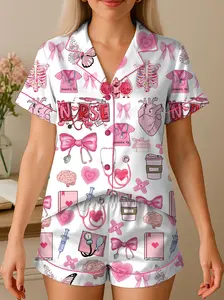 Pink Nurse Life Satin Pajama Set, Cute Medical Themed Sleepwear for Nurses, Nurse Pajama Satin