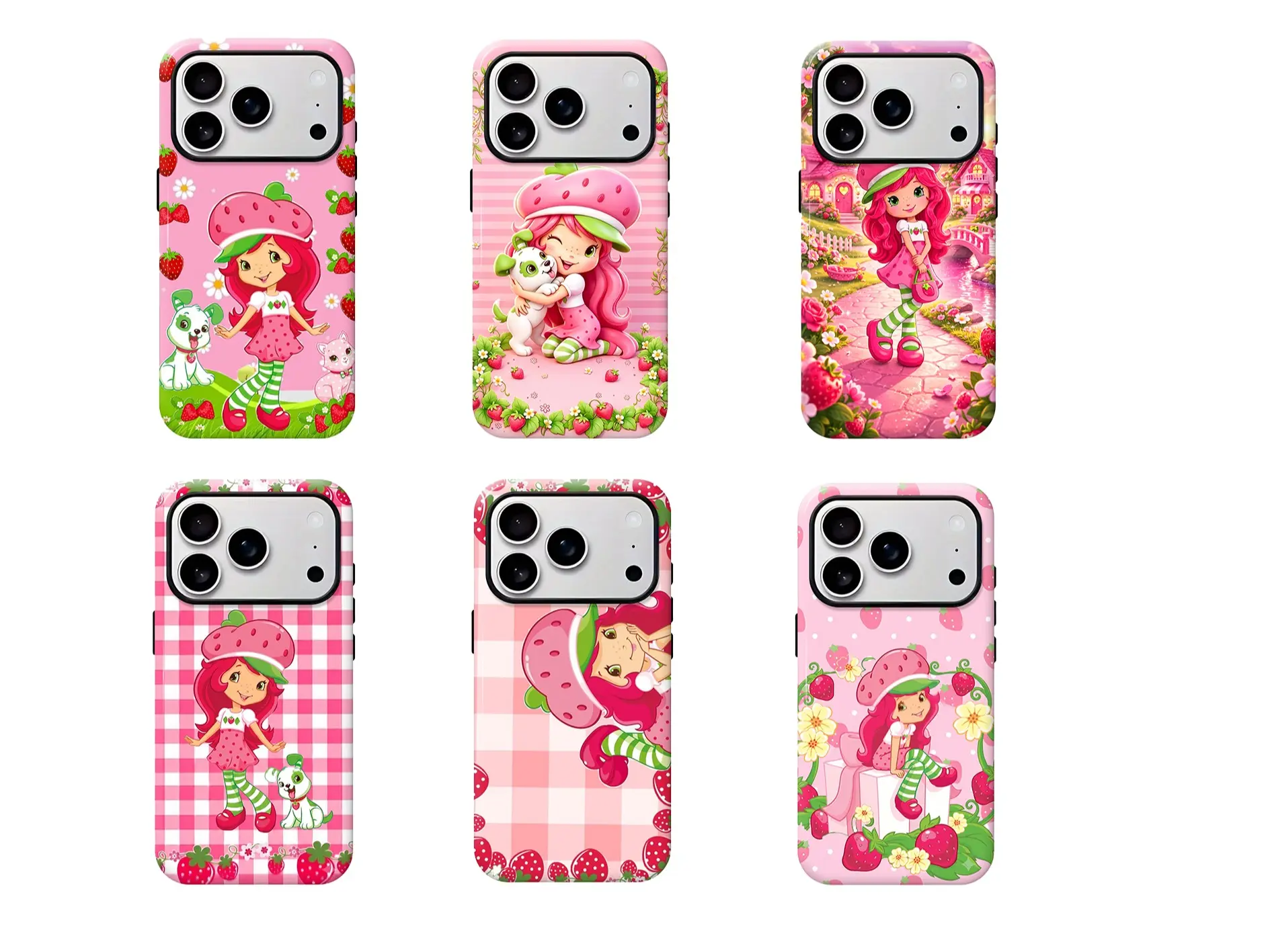 Pink Strawberry Girl & Dog Phone Case - Cute Cartoon Shockproof Protective Cover