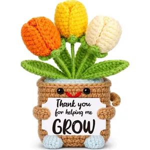 Handmade Positive Crochet Tulip Mini Thank You Gifts for Women Ideal for Graduation Teacher's Day Teacher Appreciation for Nurse Doctor Coworker Friend Boss Lady