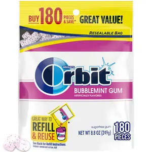 ORBIT Gum Bubblemint Sugar-Free Chewing Gum Bulk Pack - 180 Piece Resealable Bag
