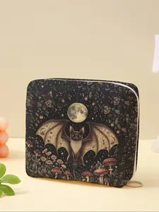 Portable Bat Pattern Sanitary Pad Storage Bag, Lightweight Women's Organizer, Travel Cosmetic Box, Makeup Pouch, Cute Style, All Seasons