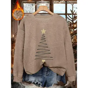 [Autumn and Winter] Women's casual and fashionable round neck faux sweater tops, women's Halloween round neck faux sweater tops, Christmas line Christmas tree print comfortable round neck faux sweater tops