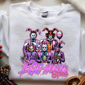 Egg Hunting Squad Killer Shirt  Horror Easter Bunny Tee  Spooky Creepy Cute Easter Shirt  Funny Slasher Movie Shirt  Retro Scary Easter Outfit