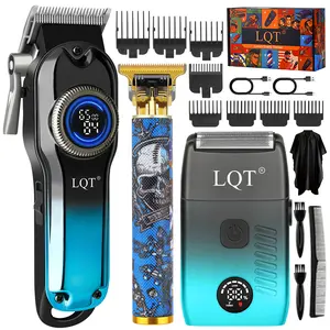 LQT 2/3PCS Blue Hair Clipper Set - Rechargeable Professional Hair Trimmer for Men, Metal Mesh Trimmer, Precision Hair Cutting Kit with Guide Combs, for Home and Salon Use, Ideal Christmas Gift for Him