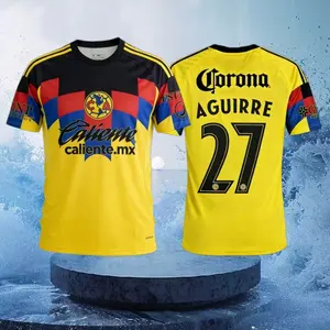 27# Rodrigo Aguirre 25 26 Mexico LIGA MX Club America Home Yellow Short Sleeve Soccer Jersey Fans Version Breathable