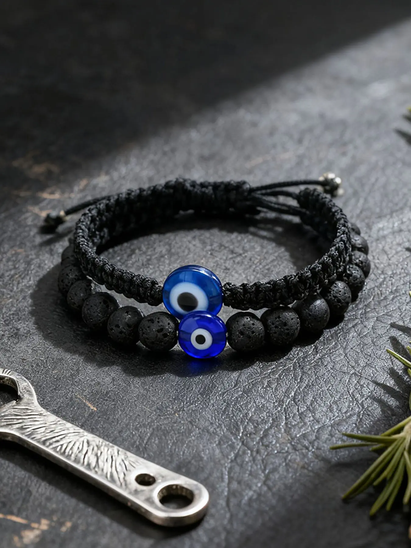 Turkish Evil Eye Bracelet Set, Adjustable Beaded Design Howlite Melting Rock Beads, Unisex Couple Friendship Gift, 2 Pieces, Stackable Bracelet
