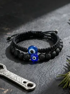 Turkish Evil Eye Bracelet Set, Adjustable Howlite Melting Rock Beads, Unisex Couple Friendship Gift, 2 Pieces