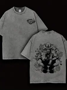 One Piece Portgas D. Ace Graphic T-Shirt, Vintage Washed Distressed Oversized Anime Tee, Retro Fire Fist Ace Pirate Streetwear Top for Men Women, Anime Lover & One Piece Fan Gift Shirt